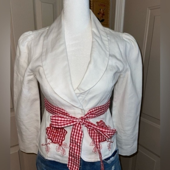 Betsey Johnson off white blazer with red gingham trim. Y2K - Picture 1 of 14